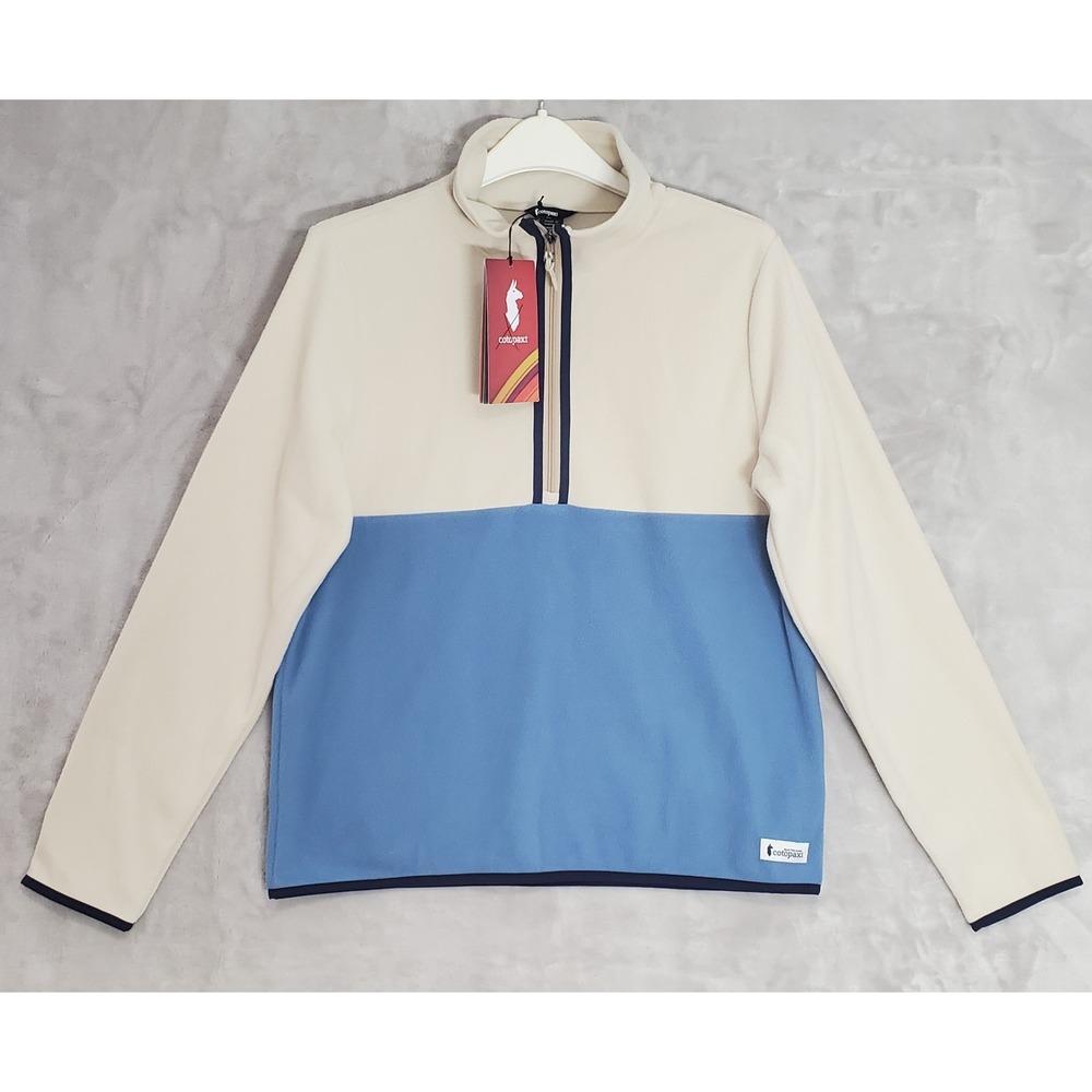 Cotopaxi Amado Fleece Half Zip Pullover Sweater Womens L Cream & Blue NWT